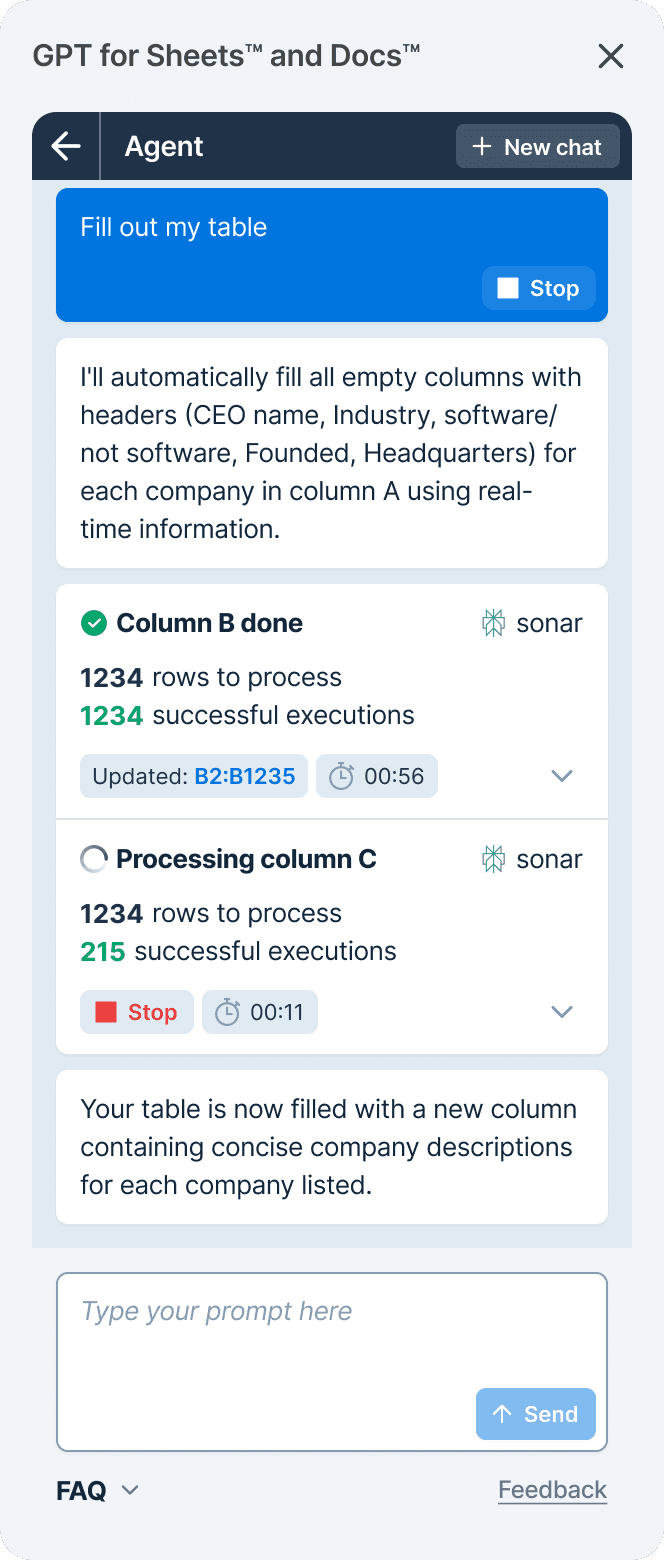 GPT for Sheets formula assistant