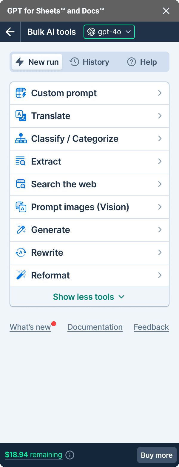 GPT for Sheets bulk tools