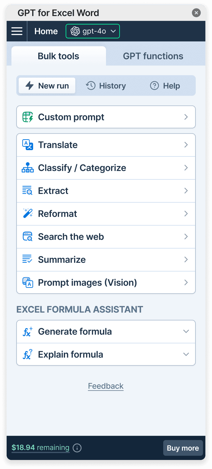 GPT for Excel bulk tools