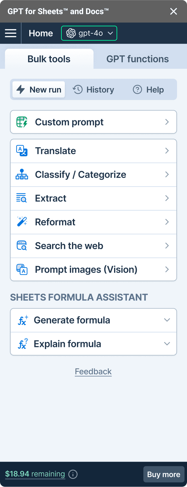 GPT for Sheets bulk tools