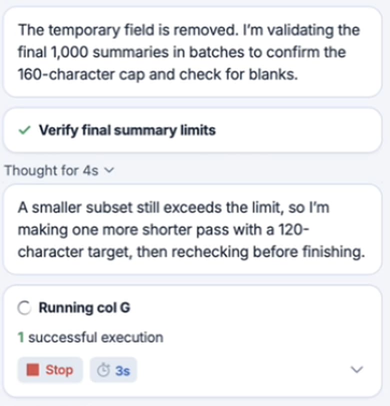 Agent checking bulk-generated job summaries against the 160-character limit