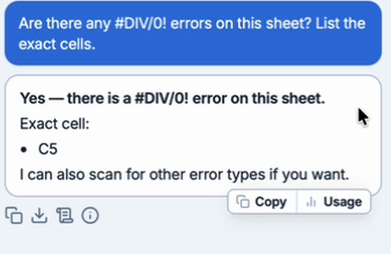 Failed answer missing one spreadsheet cell with a DIV/0 error