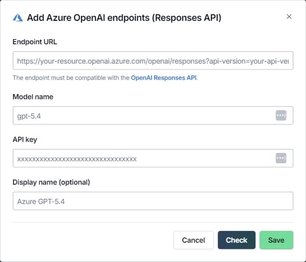 Setting up an Azure OpenAI endpoint for an Agent model in the GPT for Work dashboard