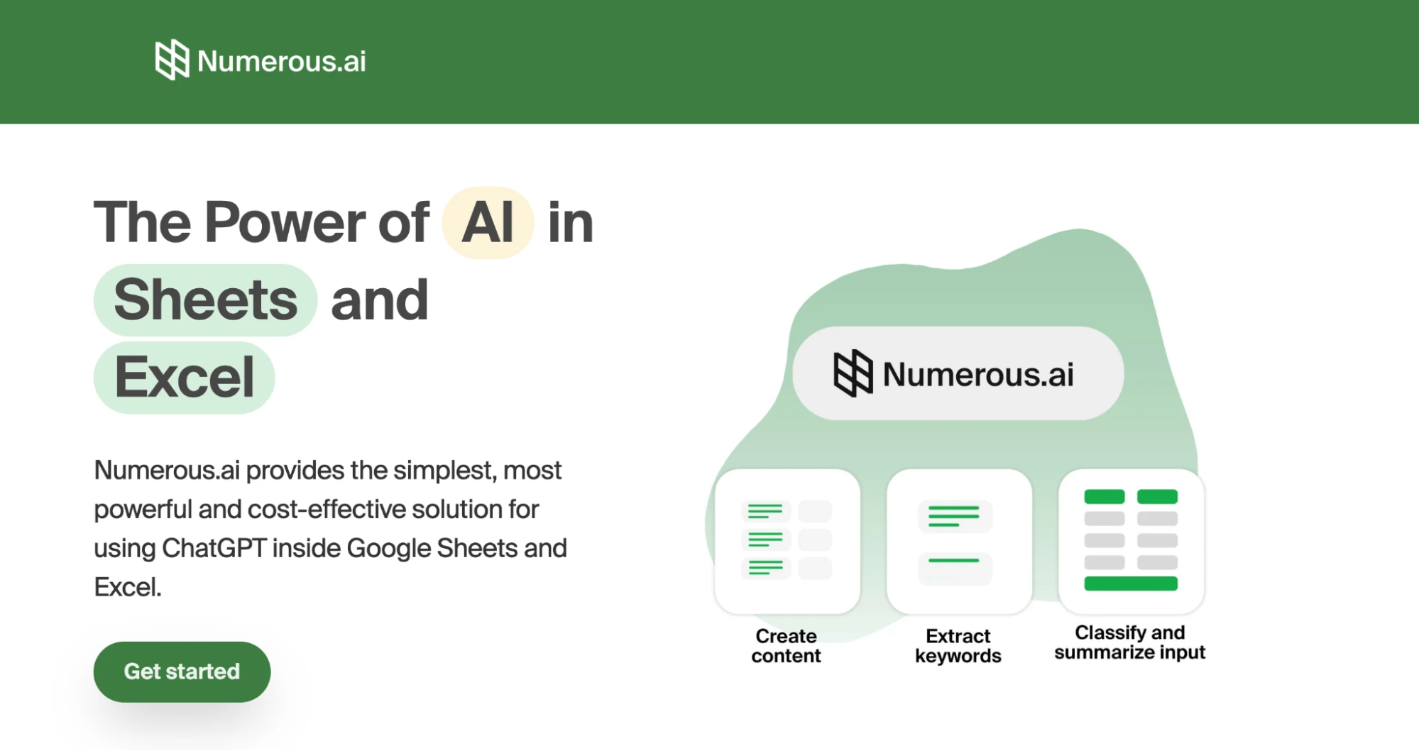 Numerous.ai AI functions inside Google Sheets