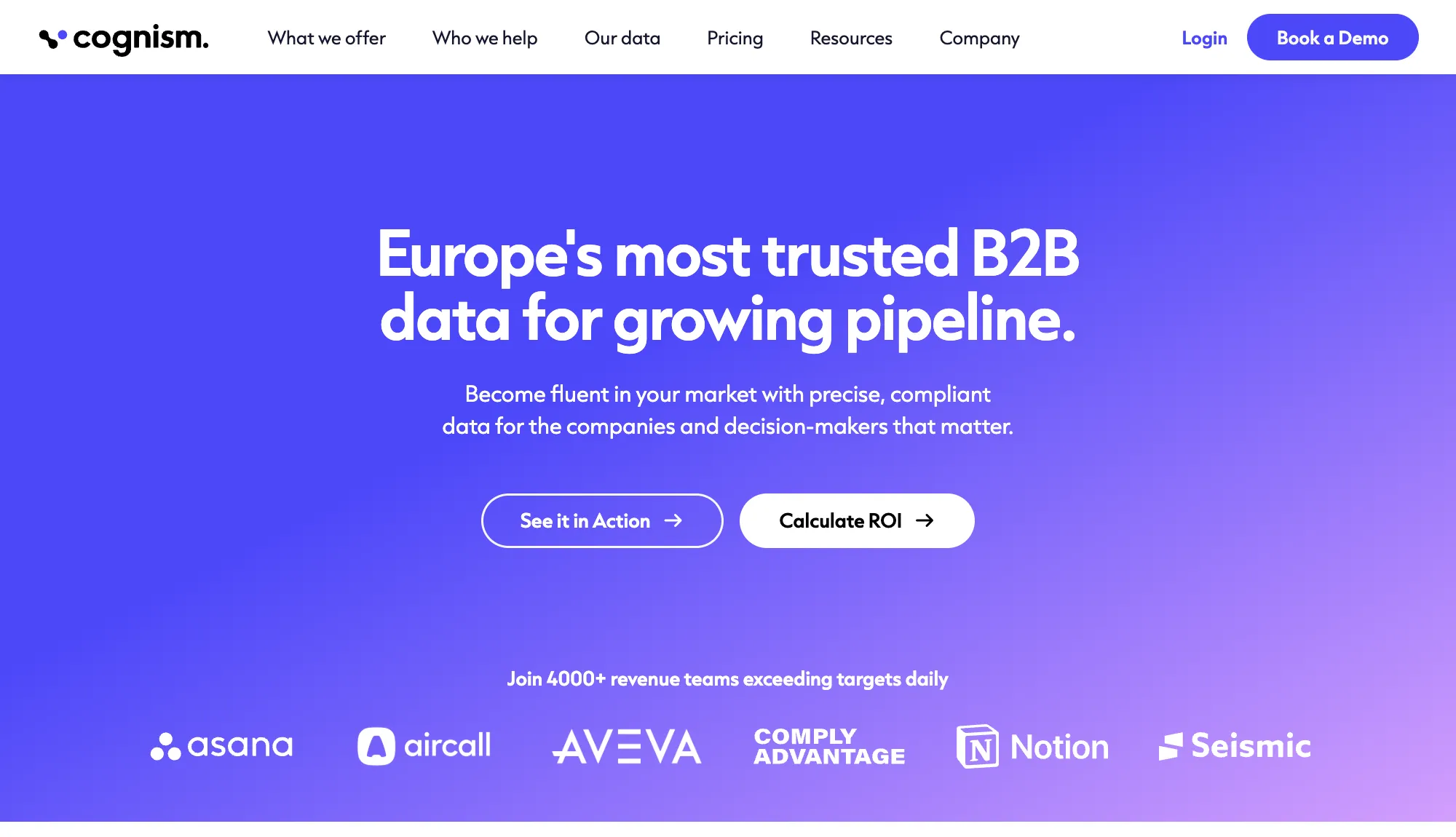 Cognism homepage presenting European B2B data for growing pipeline