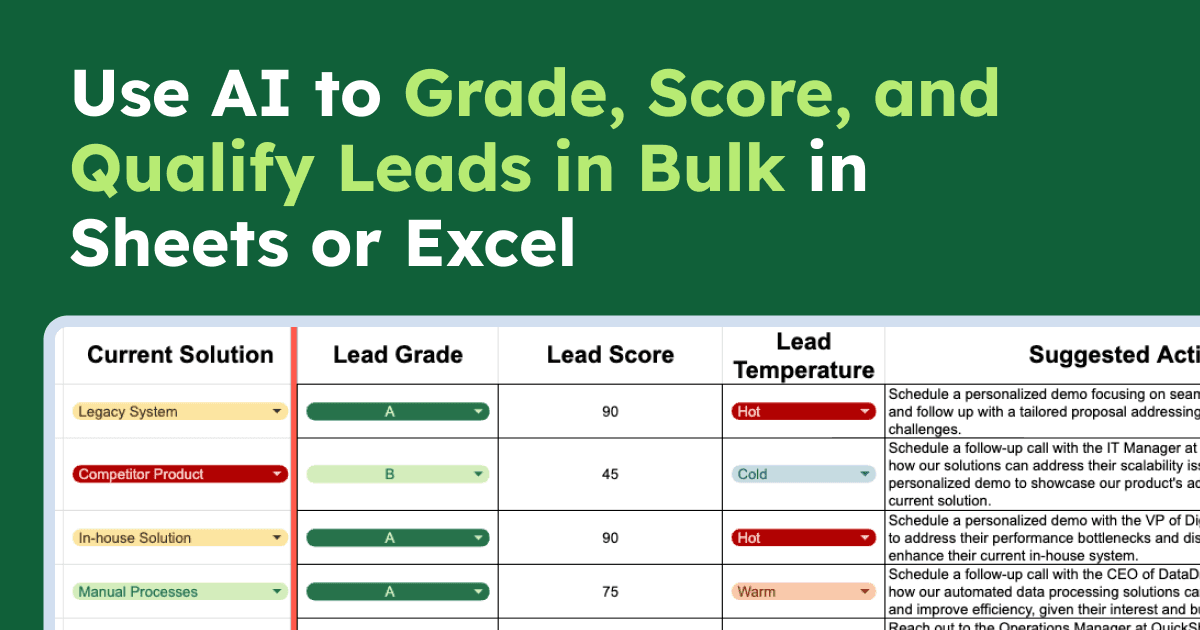 Use AI to Grade, Score, and Qualify Leads in Bulk in Sheets or Excel