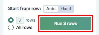 Running the bulk tool with glossary enforcement on 3 rows for testing