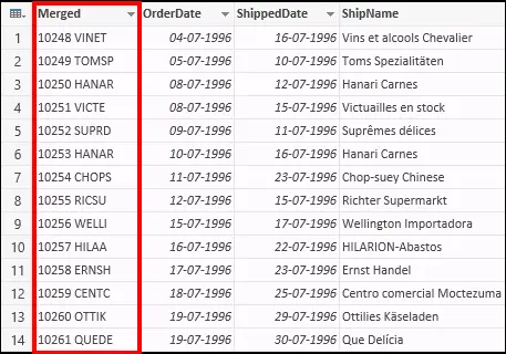 Merged column result in Power Query output