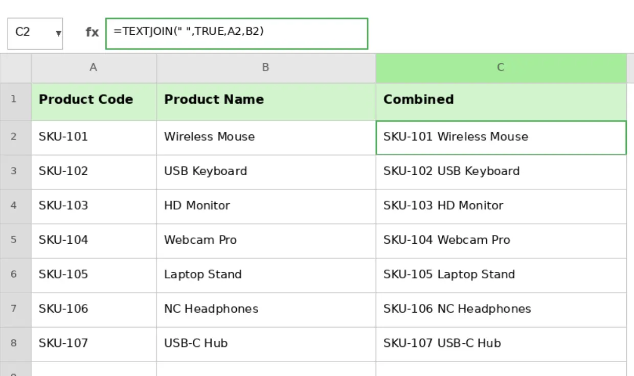 TEXTJOIN formula example in Excel