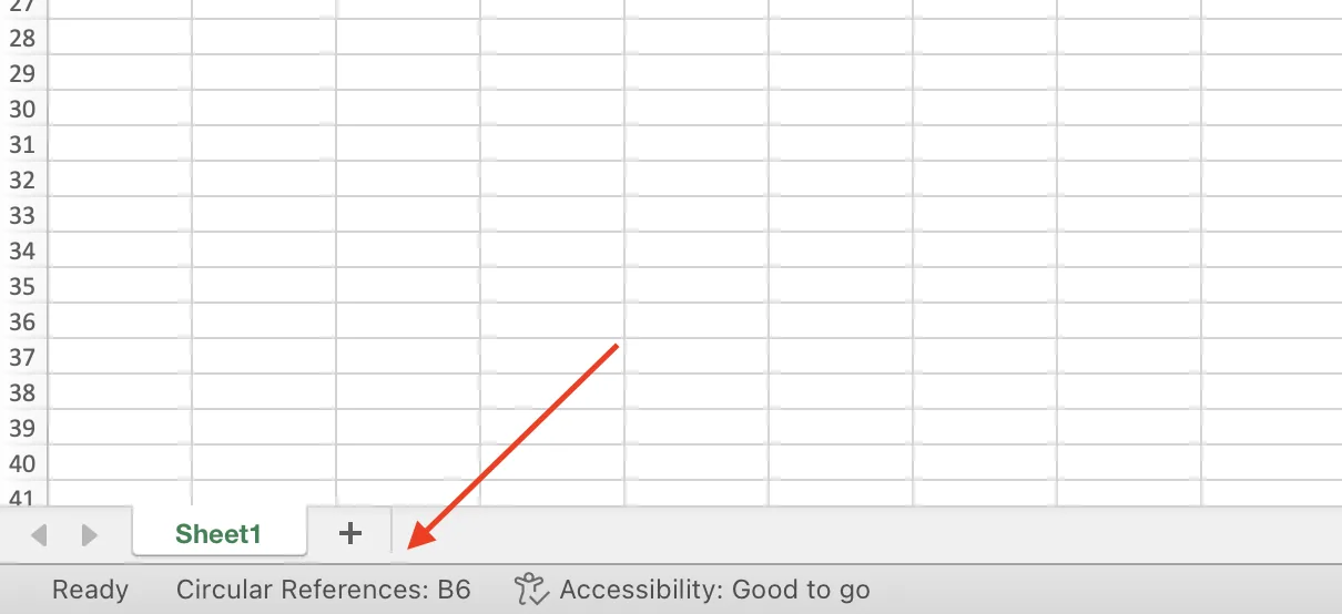 Excel status bar showing Circular References: B6 at the bottom of the window