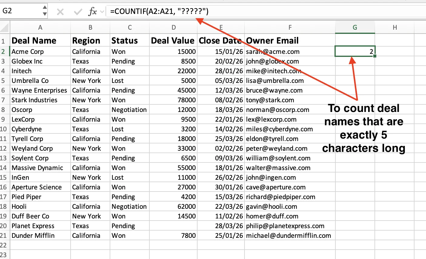 COUNTIF with question mark wildcard for fixed length