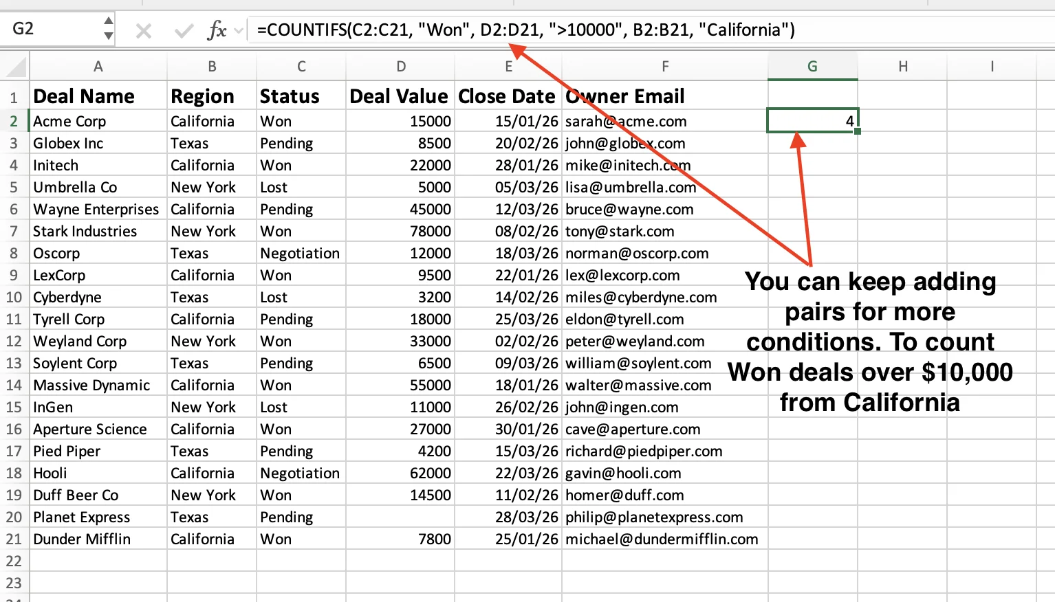 COUNTIFS with three conditions in Excel