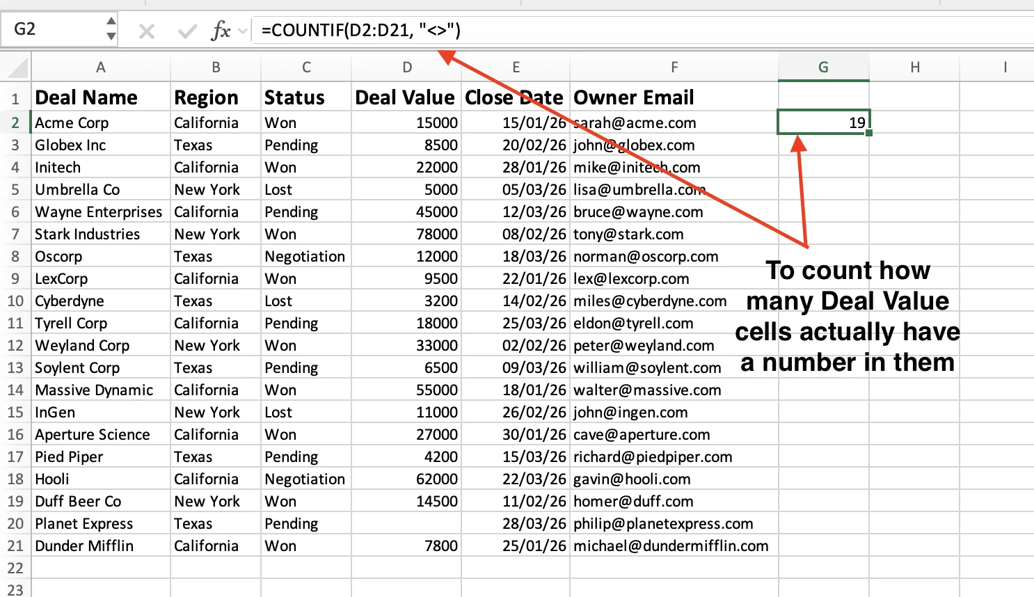 COUNTIF counting non-blank cells in Excel