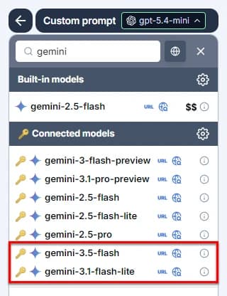 Bulk tools model switcher in GPT for Excel with Google Gemini 3.5 Flash and 3.1 Flash Lite