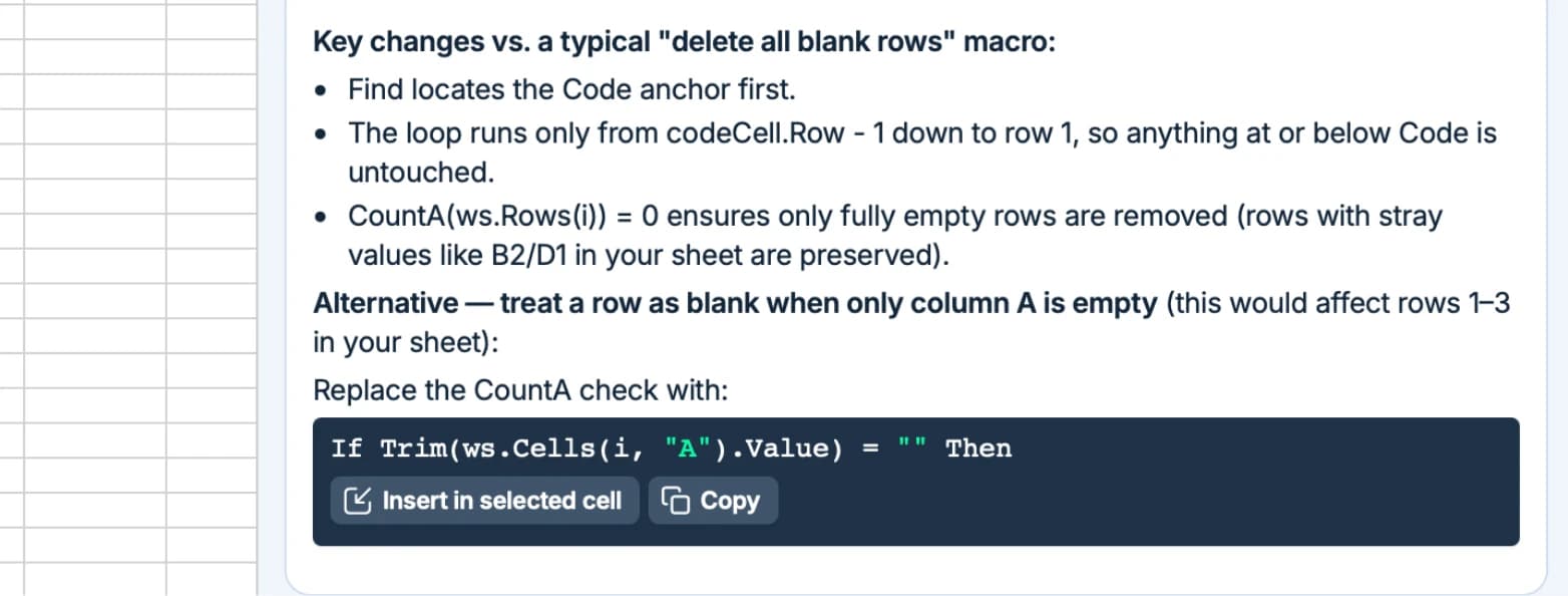 Example of a debatable case: ambiguous definition of blank rows