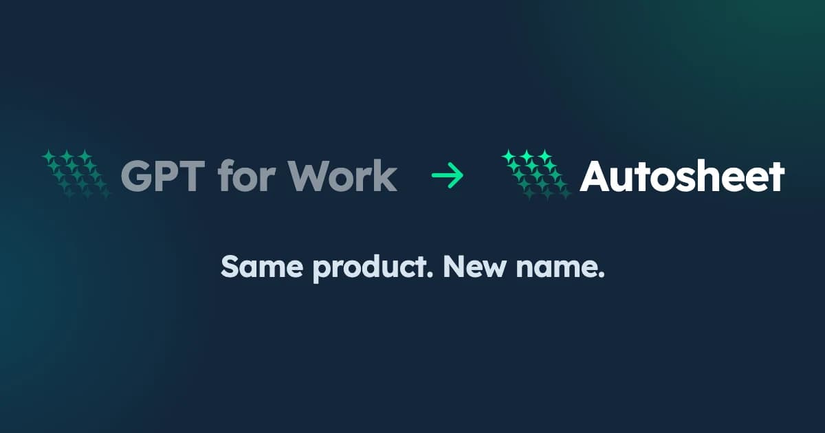 The GPT for Work logo next to the Autosheet logo: the same mark, with the new name