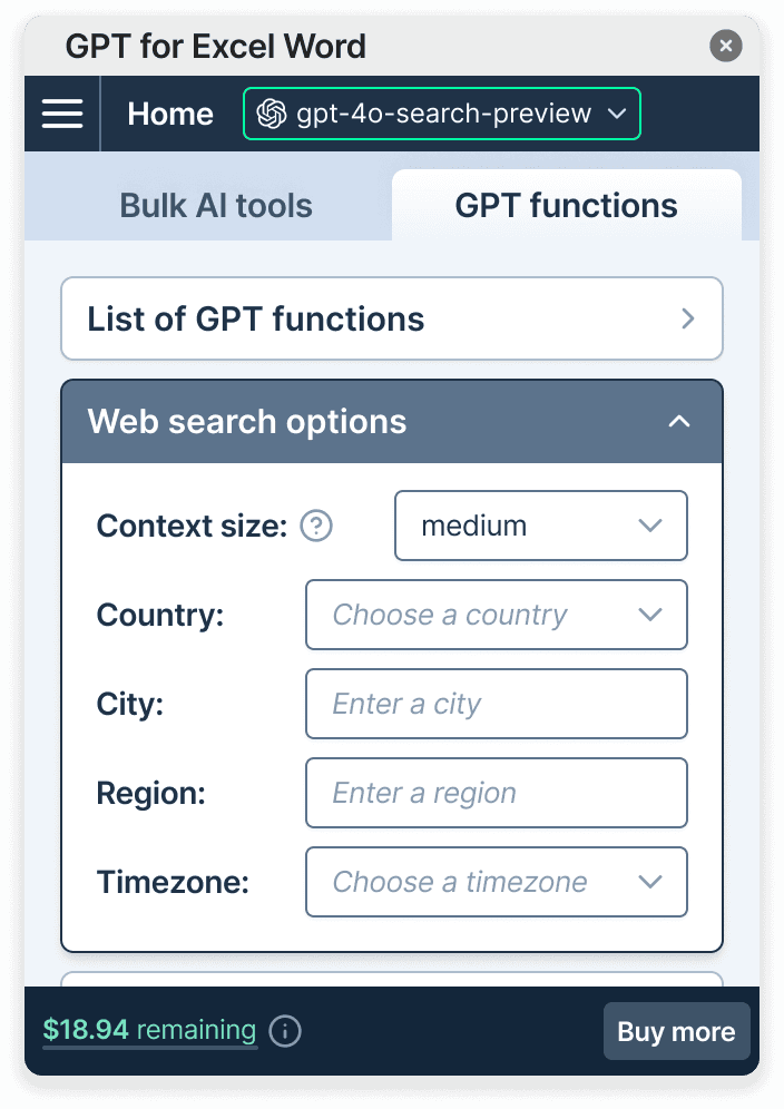OpenAI search preview models in GPT for Work