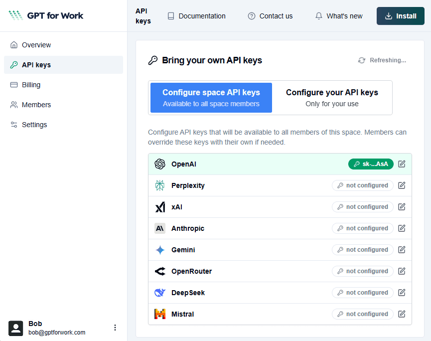 Space level API keys in GPT for Work