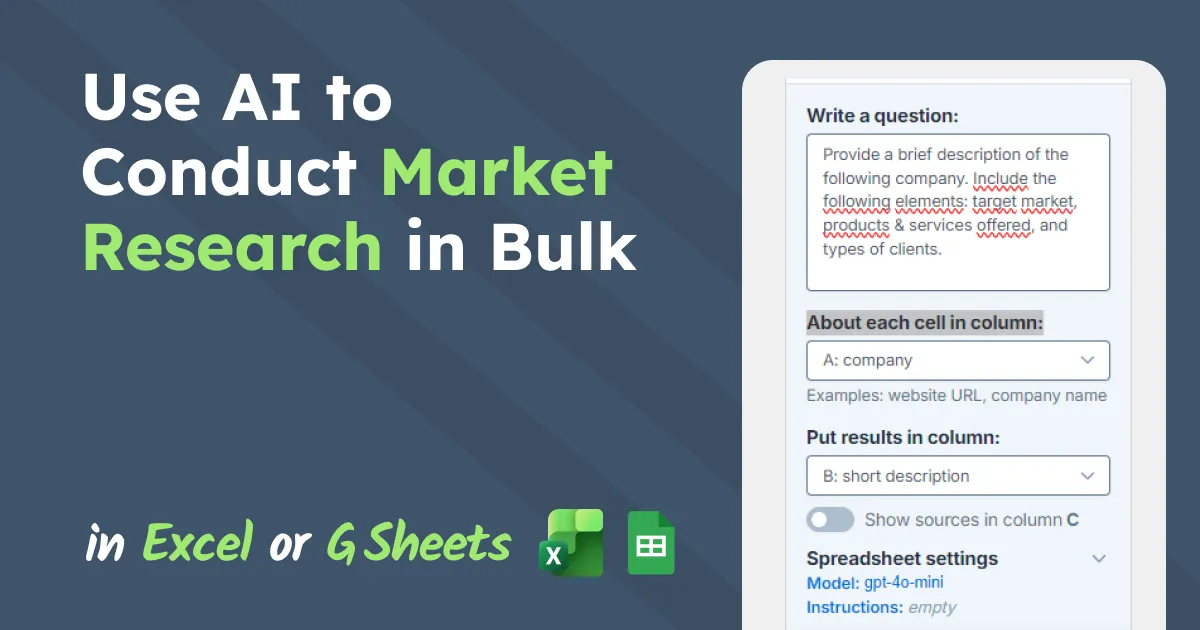 Use AI to Conduct Market Research in Bulk in Excel and Sheets