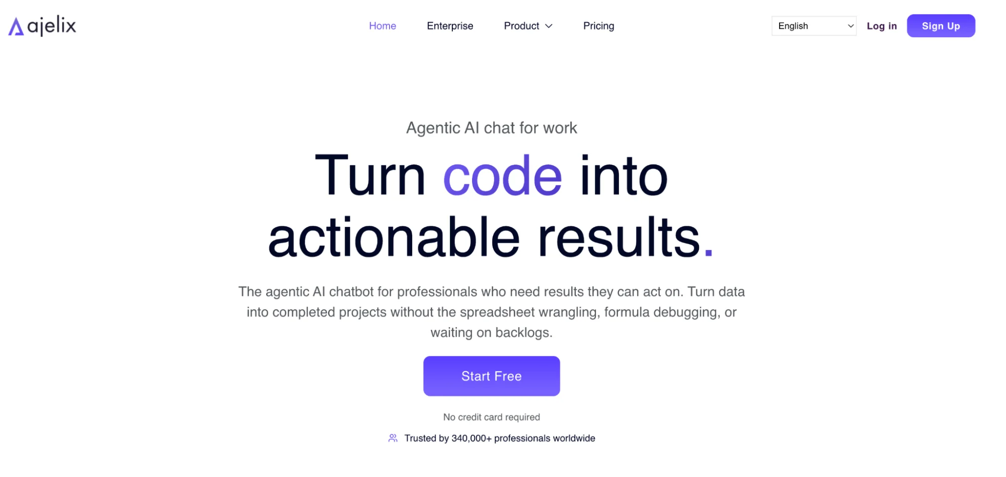 Ajelix homepage presenting its agentic AI chat for spreadsheet and code work
