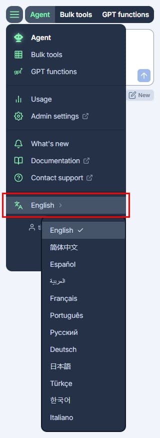 Language switcher in GPT for Excel
