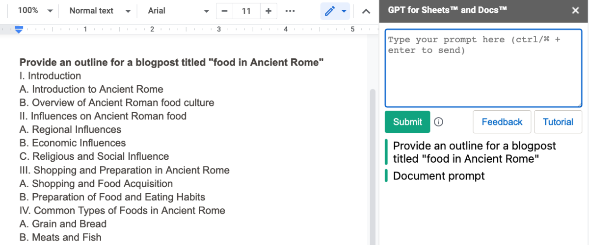 Generate an outline with GPT for Google Docs and MS Word