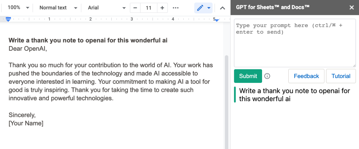 Use GPT in Google Docs and MS Word to write blog posts, emails, and speeches