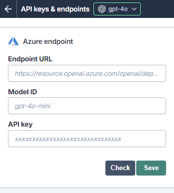 Azure AI models configuration in GPT for Excel