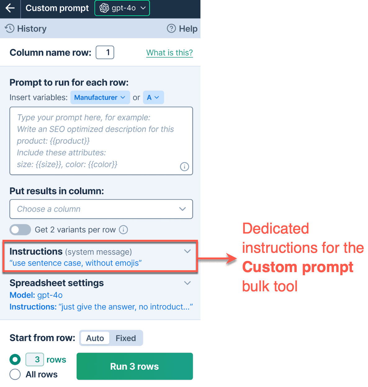 Custom prompt instructions in GPT for Work