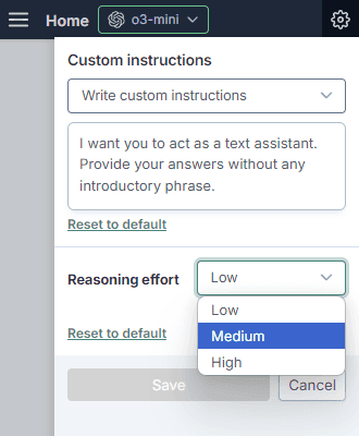 OpenAI o3-mini model effort options in GPT for Excel, Sheets, and Word