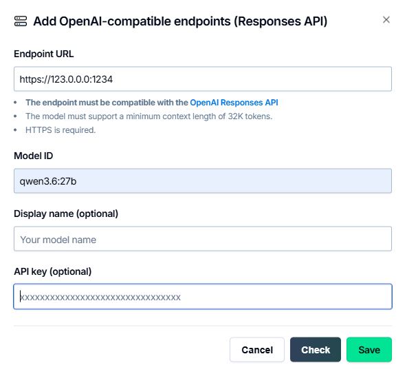 Define OpenAI-compatible API endpoint settings