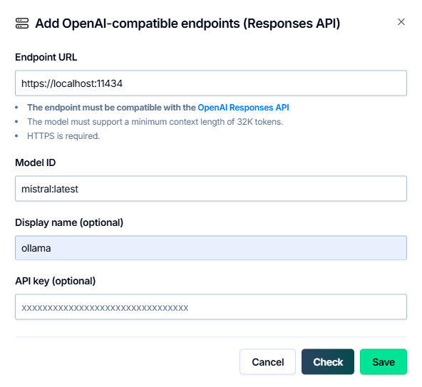 Define Ollama server API endpoint settings