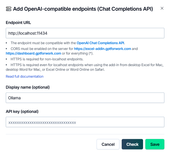 Define Ollama server API endpoint settings