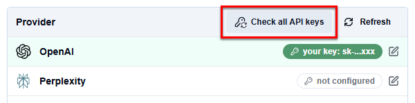 Check all API keys