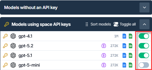 Enable or disable models for your space