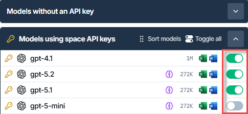 Enable or disable models for your space