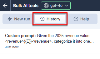 Bulk tool history