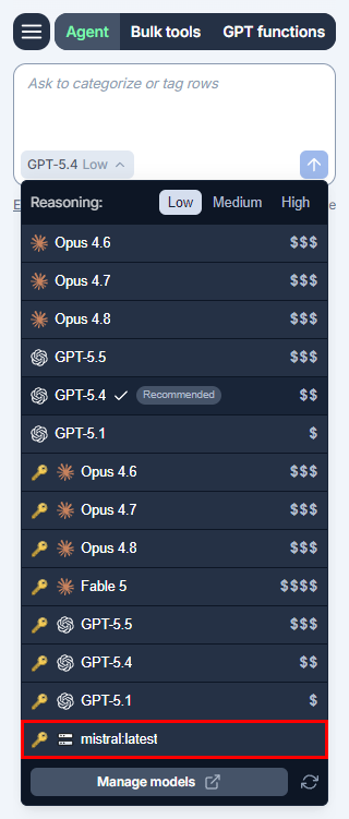 Select an Ollama model for the Agent