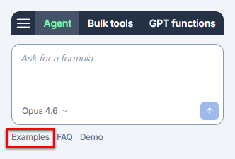 Agent examples in the sidebar