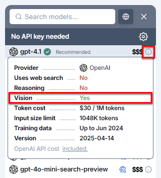 Select a vision model
