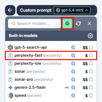 Select the perplexity-fast model