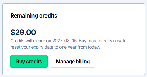 Buy credits button in the Remaining credits section