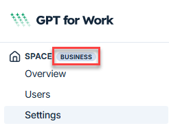 Space plan badge in the GPT for Work dashboard sidebar