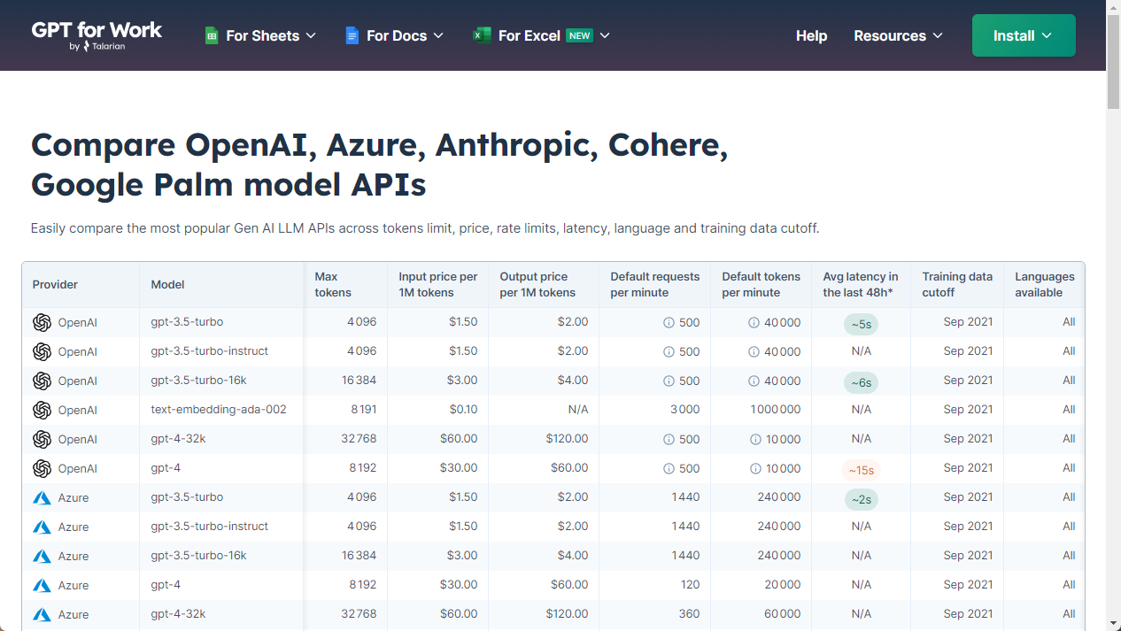 LLM comparator tool comparing AI providers