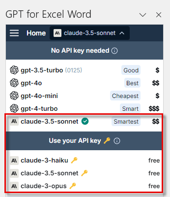 Anthropic Claude models in model switcher