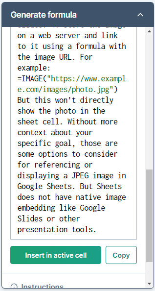 Generate formula result with scrollable content