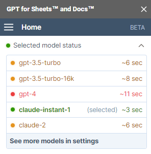 Current model in sidebar dropdown