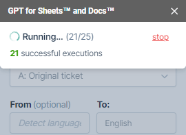 Bulk tool progress screen showing execution status