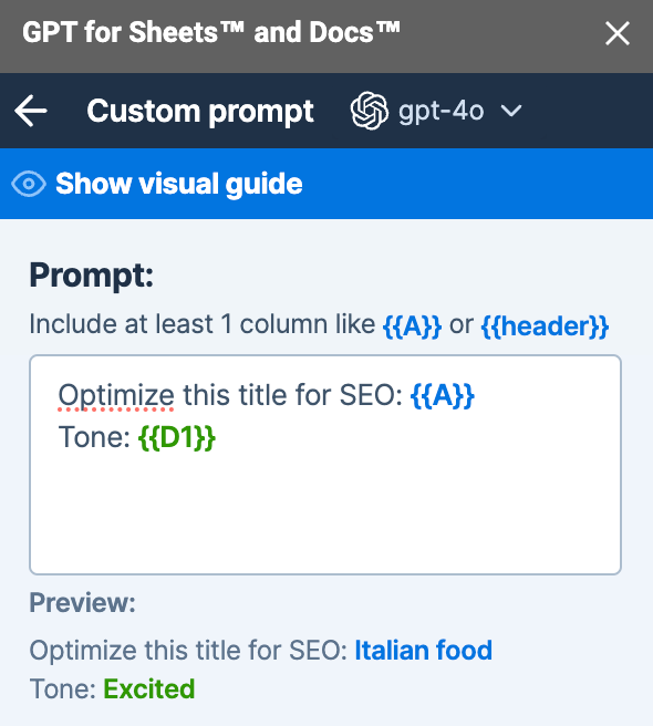 Live prompt preview in Custom prompt bulk tool