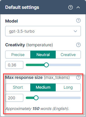 Max response size setting in sidebar